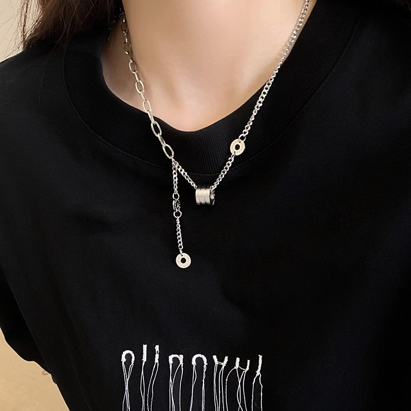 Titanium steel circular waist necklace for women's light luxury 2023 hoodie chain accessories autumn and winter design sense sweater chain Specification drawing