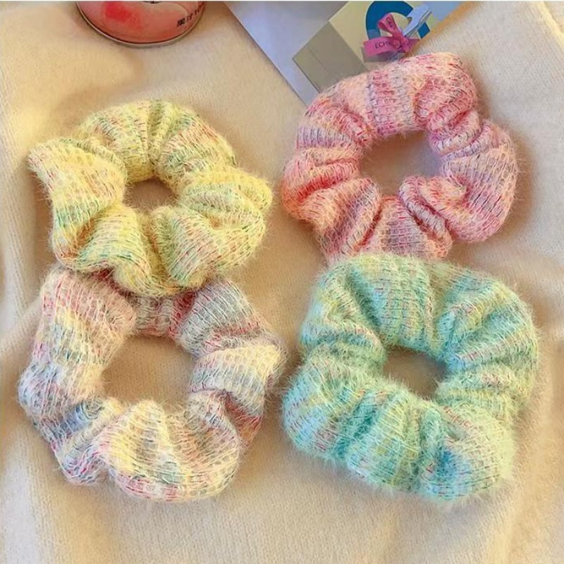 Korean-style knitted hair band, super fairy-like gradient ice cream, fluffy hair tie, fresh and thick large intestine circle, elastic hair accessory full figure