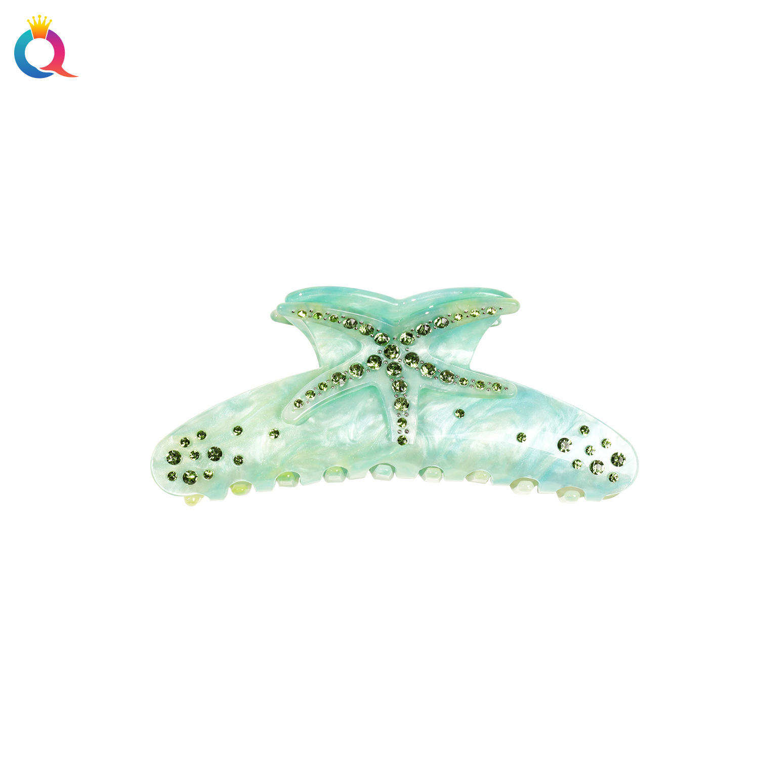 Qiyue Original acetic acid diamond-encruted starfish hairpin, fashionable and colorful large updo hairpin, three-dimensional and elegant shark clip Item Picture