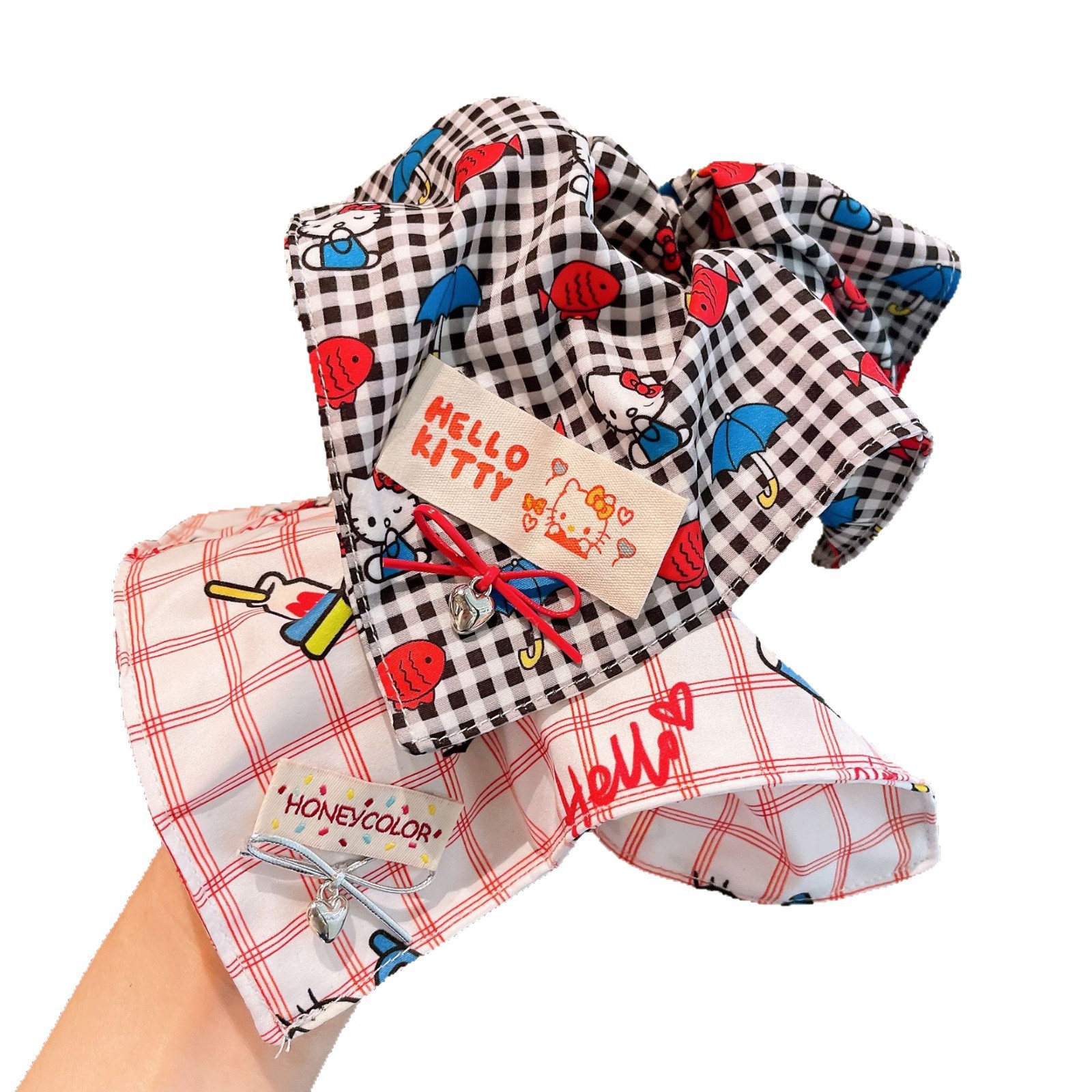 College girl kitty cat square scarf, large intestine hair band, female hair tie, ponytail tied at the back of the head, hair tie, leather band headwear Item Picture