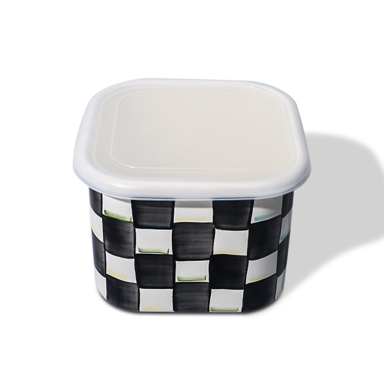 Plastic lid sealed box, enamel storage tank, enamel storage box, storage box, kitchen storage box, microwave oven details Picture