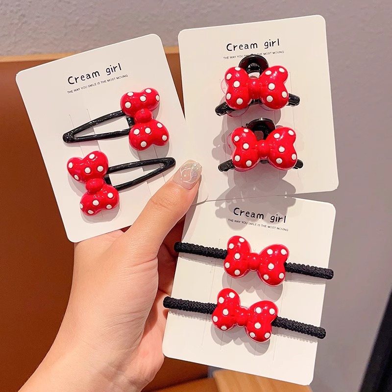 Polka dot red bow hair clip, princess head small scratch clip, side bangs clip on the forehead, broken hair bb clip, headwear for summer full figure
