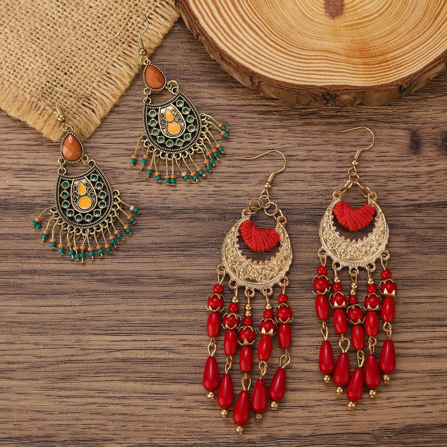Ethnic-style earrings, exotic retro metal hollowed-out flower earrings, Bohemian carved court-style earrings Specification drawing
