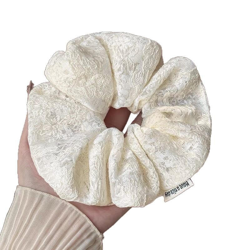Korean version of super fairy-like white lace fringed large intestine hair band, high-end feminine hair tie, hair tie, hair accessory, hair flower, hair accessory Item Picture
