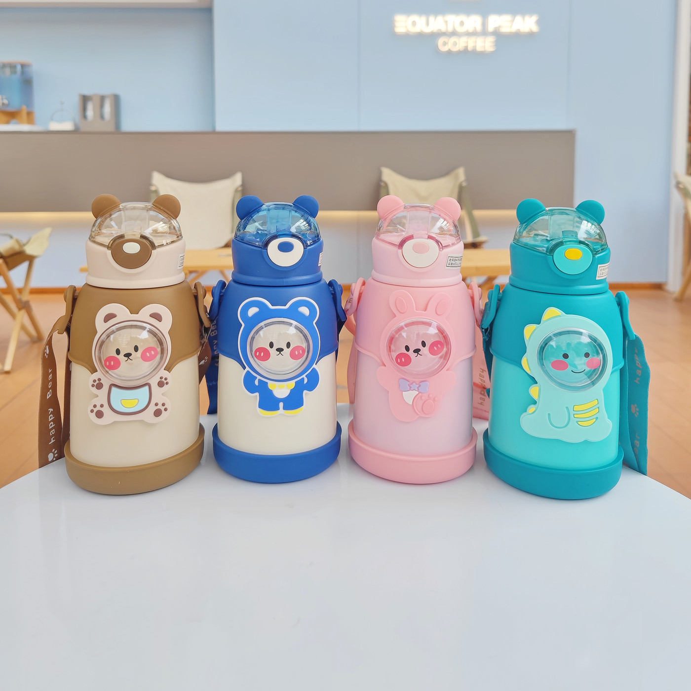 Wholesale of new children's insulated cups, cute animal cartoon straw cups, and stainless steel cups for students and babies with high appearance standards details Picture