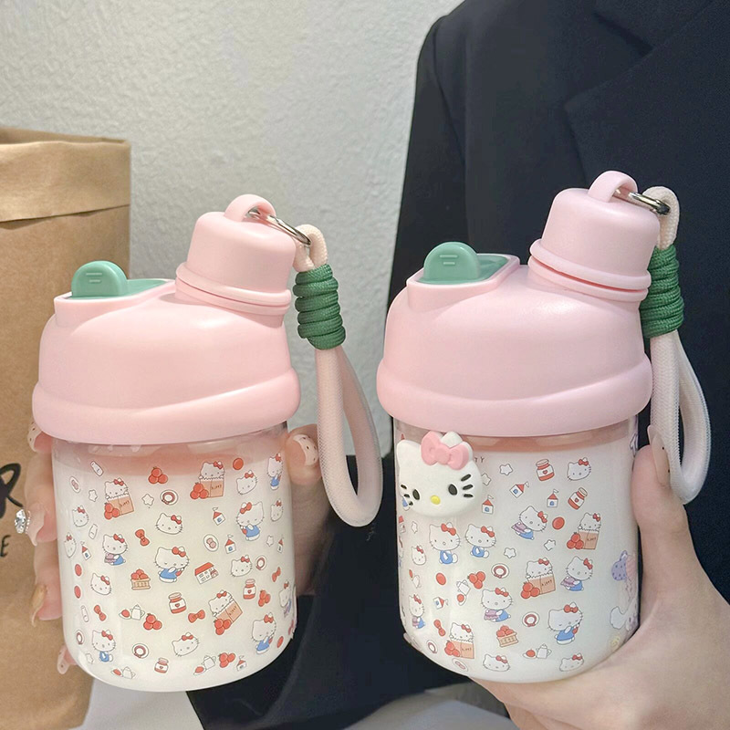 Summer water cup for girls, small and cute new ins sticker girls' drinking cup, portable double-drinking plastic cup full figure