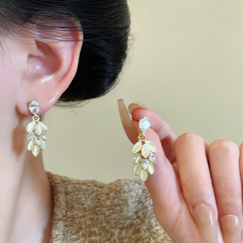 Korean-style zirconium leaf tassel earrings for women, a new 2025 light luxury and high-end look, fashionable and simple earrings Application Scenario