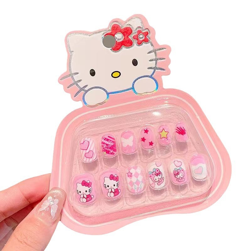 Sanrio cartoon nail stickers for children, safe and non-toxic for babies to wear nails, waterproof nail stickers for little girls Item Picture
