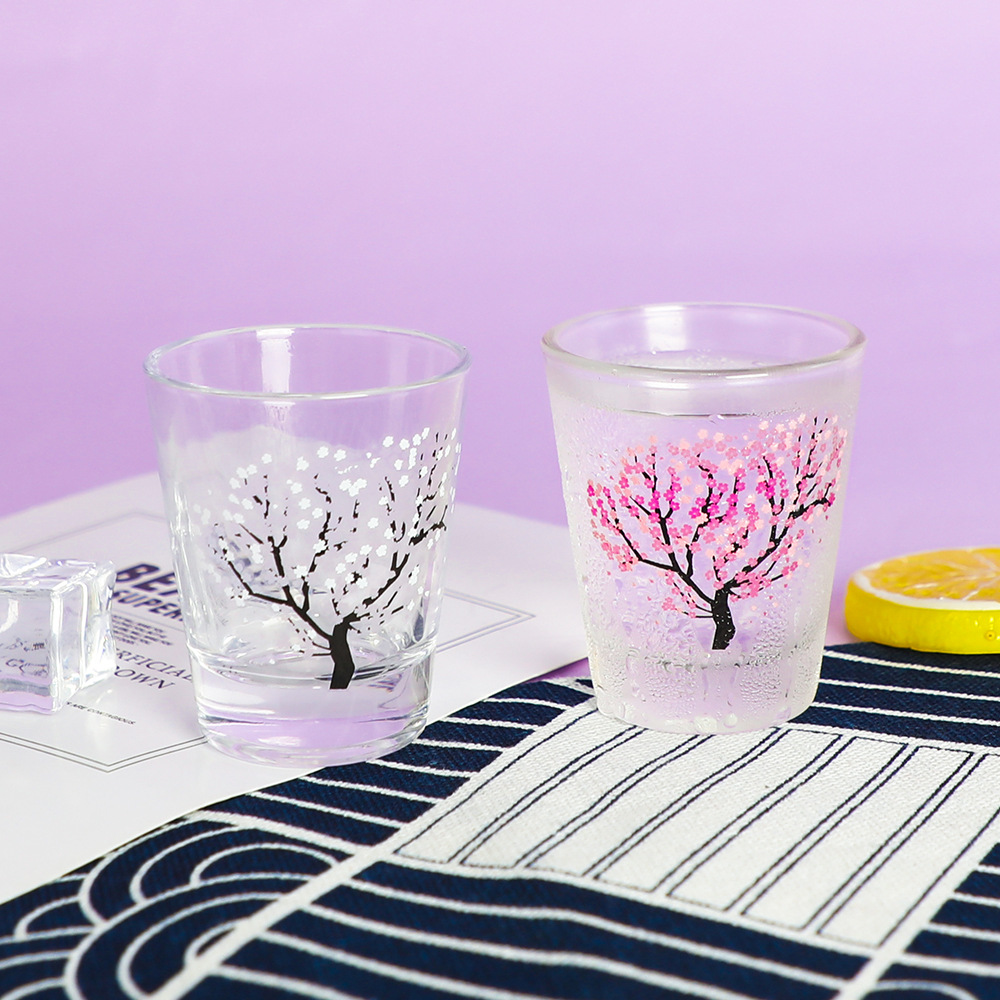 Yuan Tou Factory glass small wine glass 2oz color-changing cup upon cooling creative design Cherry blossom small wine glass cross-border stock details Picture