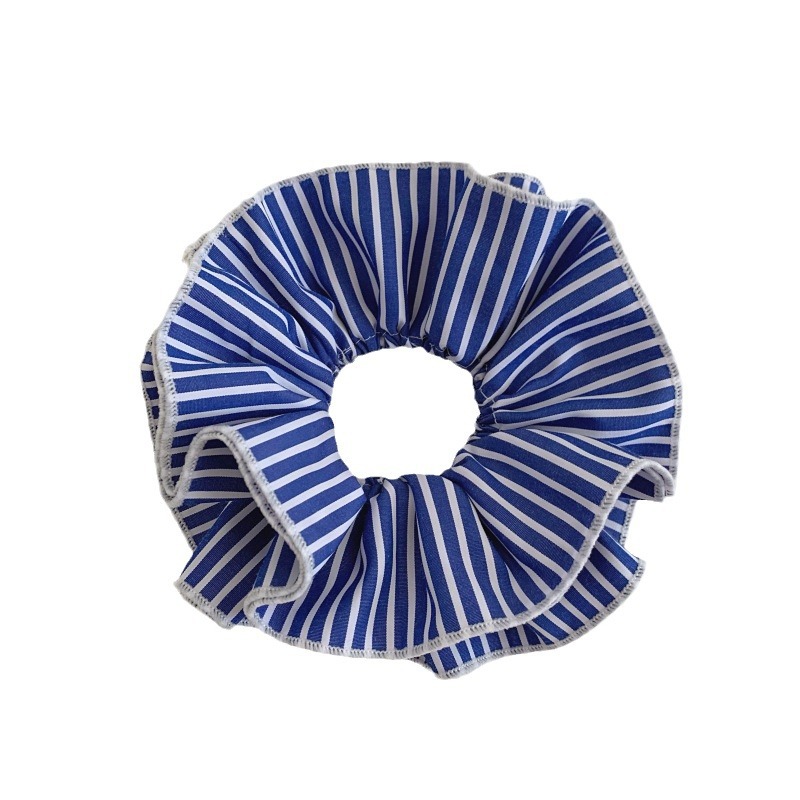 The blogger's large-sized, fresh and light fabric striped blue striped hair band, new low ponytail leather band hair tie Item Picture