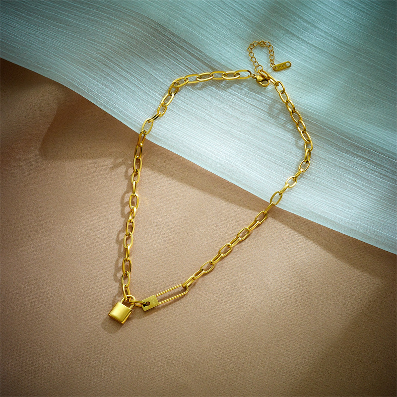 European and American fashionable, niche and high-end style pin lock chain metal heavy industry hip-hop cold style trendy and versatile necklace details Picture