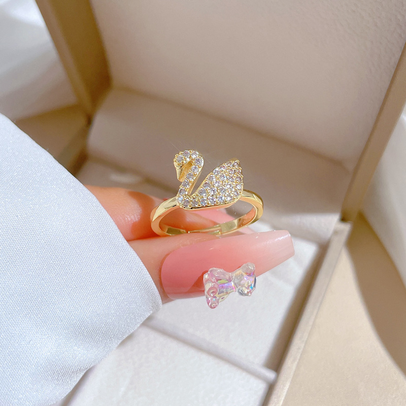 【 Real Gold 】 Full diamond swan wedding ring with adjustable opening, simple jewelry, Japanese-style ring couple rings Specification drawing