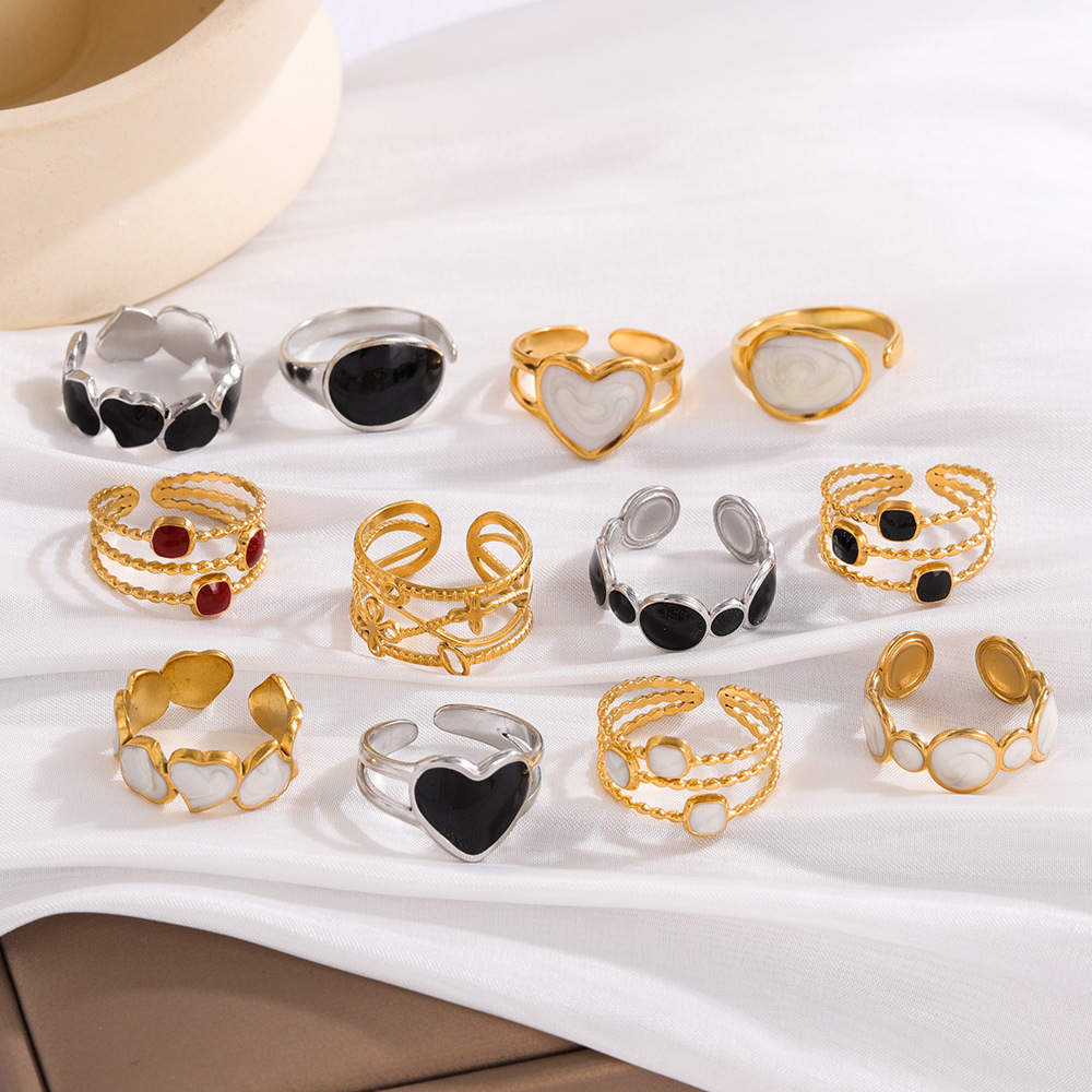 European and American cross-border oil-dripping open titanium steel ring for women, simple ins style, high-end and luxurious, gold-plated stainless steel ring details Picture