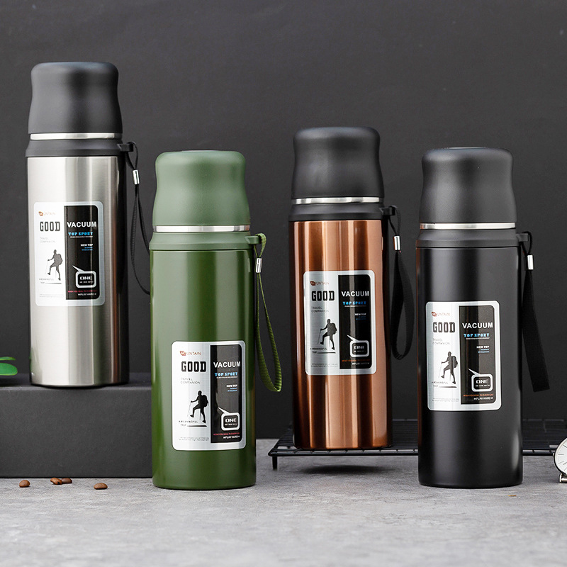 All-steel stainless steel insulated water bottle, portable outdoor car, large insulated cup for mountain climbing and travel, large capacity 1000ml full figure