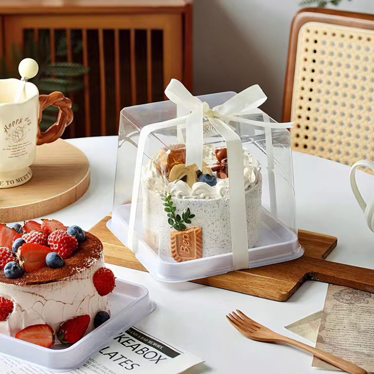 4-inch cake box, transparent square packaging box, small 4-inch mousse dessert cut pieces, Basque packing box, anti-fog Specification drawing