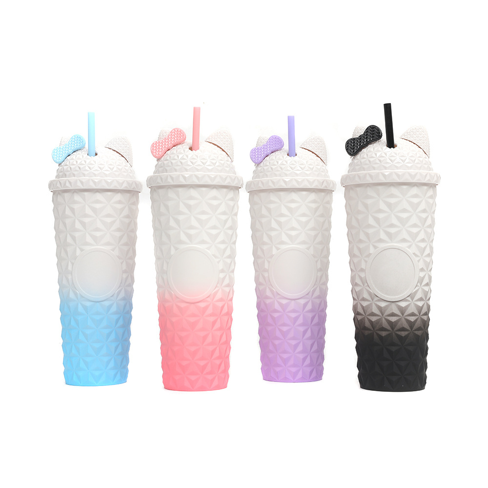 2025 New cross-border factory direct supply Durian Cup, Katie double-layer plastic Diamond cup, large capacity creative straw cup Specification drawing