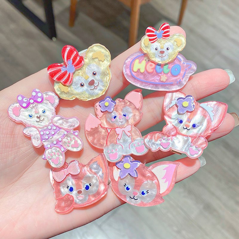 Children's pink acrylic Lina Belle hair clips, cute cartoon hair clips for girls, bangs clips for girls and young girls, duckbill clips Specification drawing