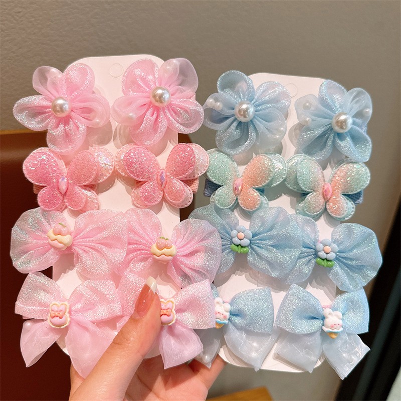 Super fairy bow hair clip, children's hair accessory, popular gradient gauze flower hair clip, girls' side bangs hair accessory Application Scenario