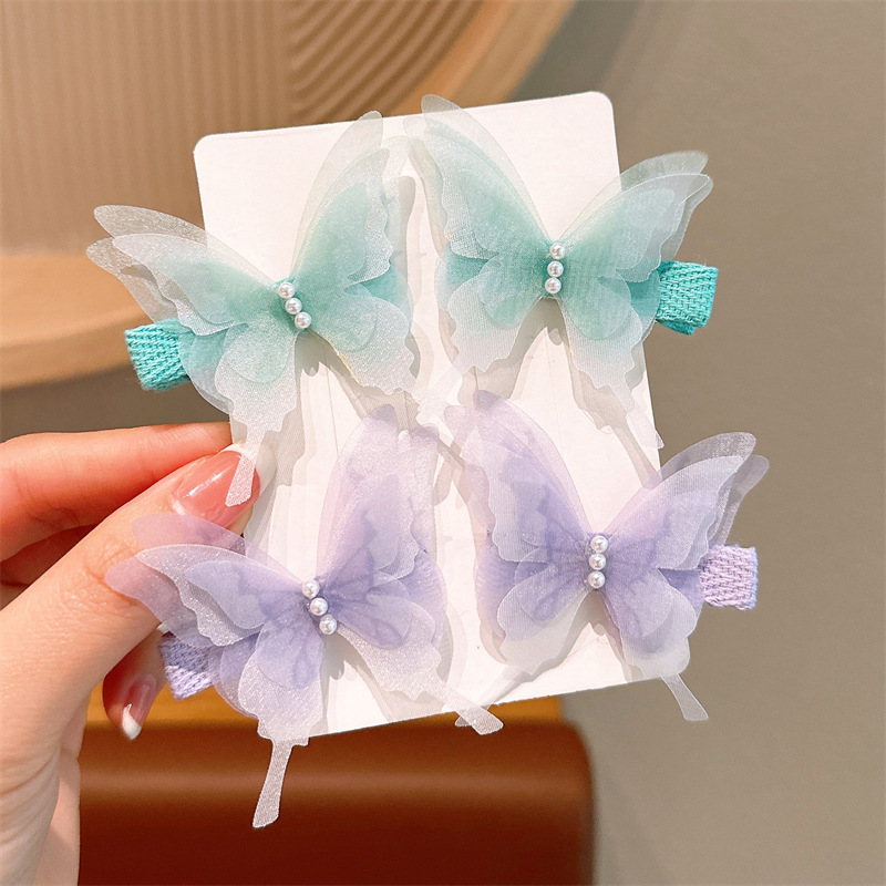 New Super Fairy Butterfly hair clip, children's hair accessory, gradient phoenix tail butterfly pair clip braided hair clip, ancient-style Hanfu side clip headwear Specification drawing