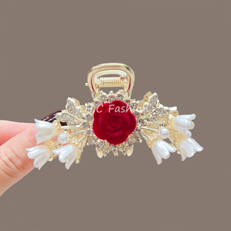 The new medium-sized Chinese-style rose grabber with a super ethereal and high-end feel, the lily of the valley semi-tied hairpin, and the stylish and elegant shark clip Specification drawing