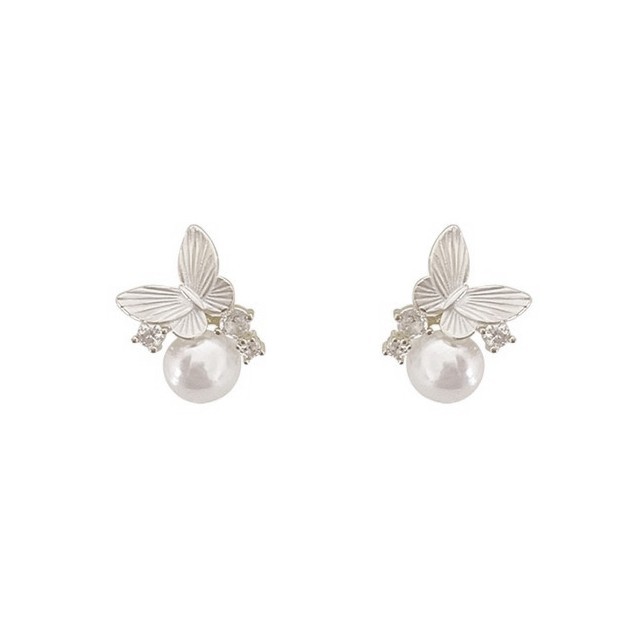 Light luxury glazed butterfly pearl exquisite zircon earrings, new style of elegant and high-end earrings, small and exquisite stud earrings for women Item Picture