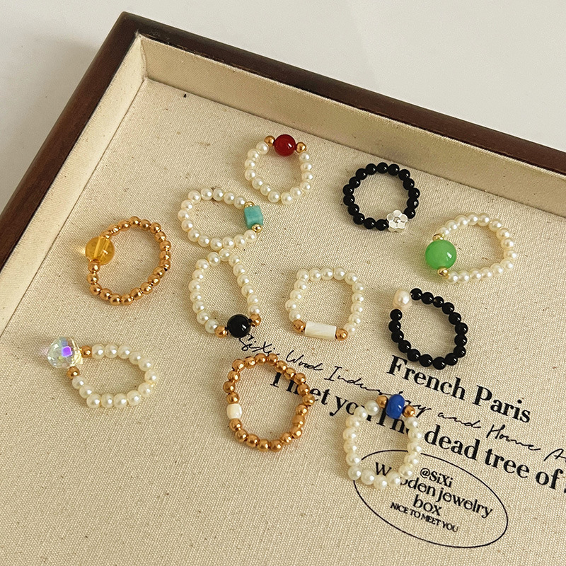 Colorful crystal beaded ring, ins niche design sense, high-end finger ring, light luxury style, versatile ring accessory Specification drawing