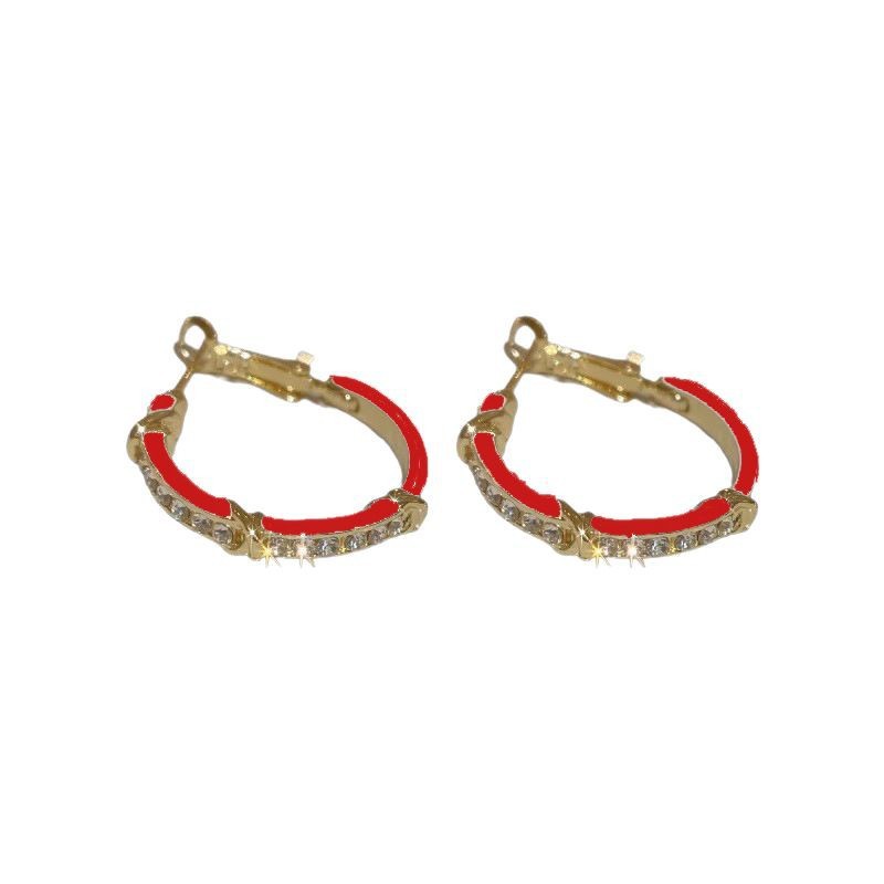 High-end and light luxury zirconium enamel oil drop ear rings for women, European and American style, exaggerated round face slimming, versatile ear buckles, elegant earrings Item Picture