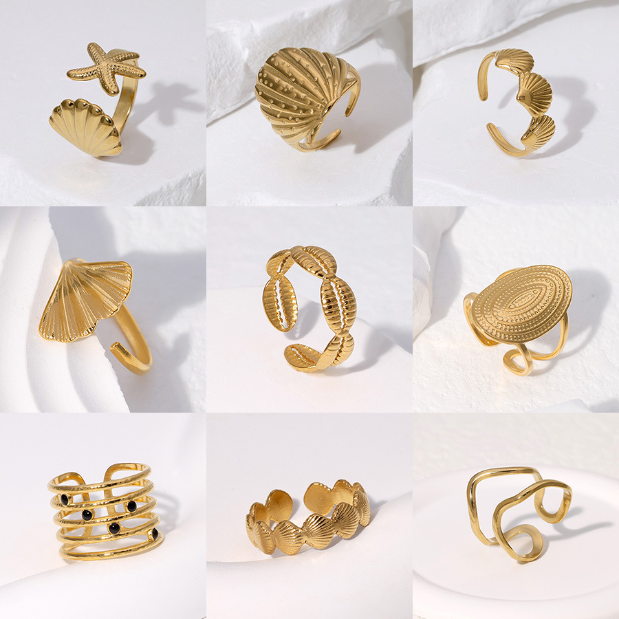 This is a unique 18k gold electroplated and adjustable stainless steel ring with a cross-border fashion ocean style from Europe and America full figure