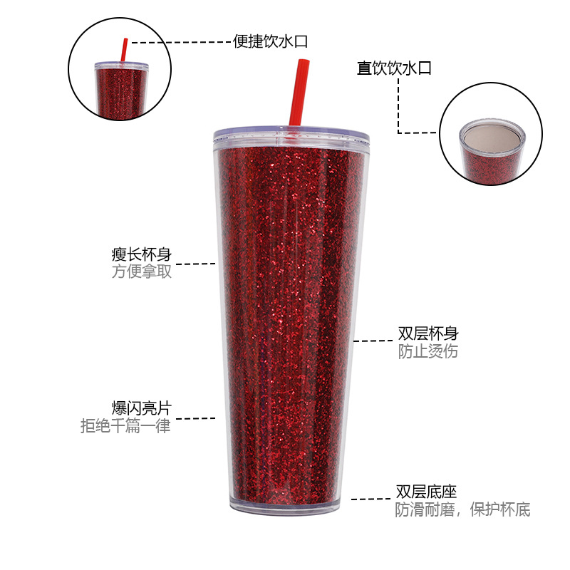 New cross-border factory direct supply double-layer plastic cups, light luxury, simple and large-capacity cups, big gold onion straw water cups Application Scenario