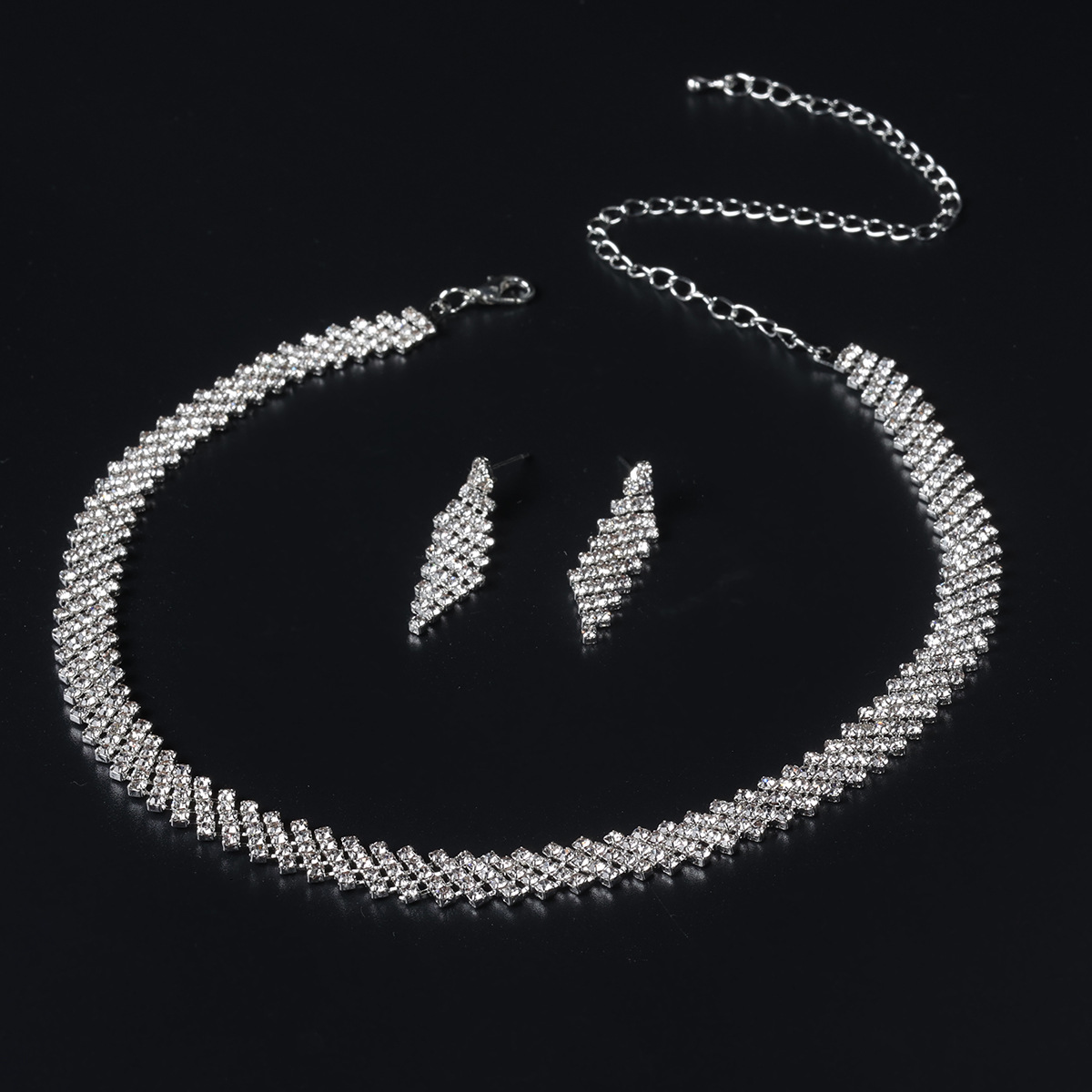 Cross-border Bride water diamond Necklace, Earrings, bracelet and accessory Set, diamond-shaped wedding jewelry Two-piece set ZN007 Specification drawing