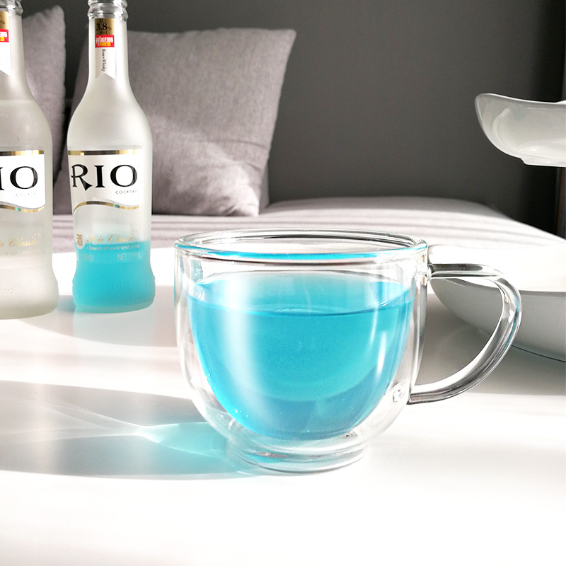 Heat-resistant double-layer glass cup with handle, 200ml transparent water cup, cross-border e-commerce creative glass cup Item Picture