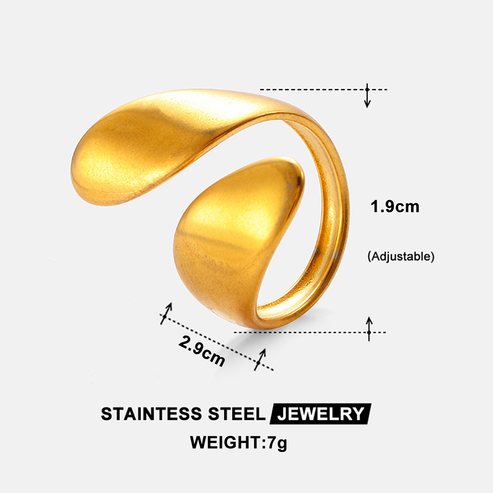 European and American cross-border stainless steel ring for women, with a light luxury and high-end feel, irregular-line gold-plated open ring jewelry set Specification drawing