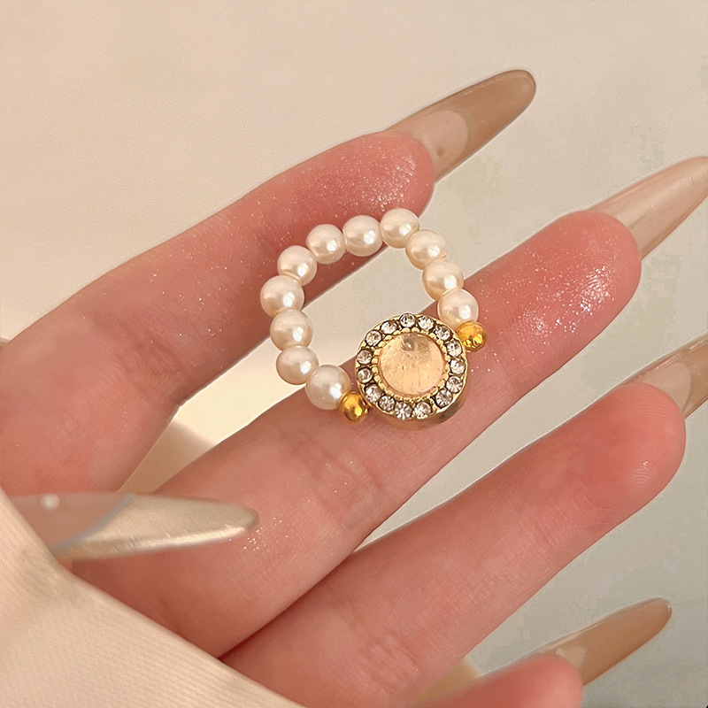 French retro broken silver pearl ring for women, 2024 new style, simple, fashionable, high-end and versatile open ring Specification drawing