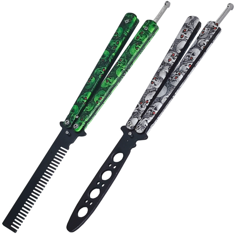 Butterfly comb training knife tool, hands-off beginner practice knife, ghost head comb, non-sharp butterfly knife, portable folding knife details Picture