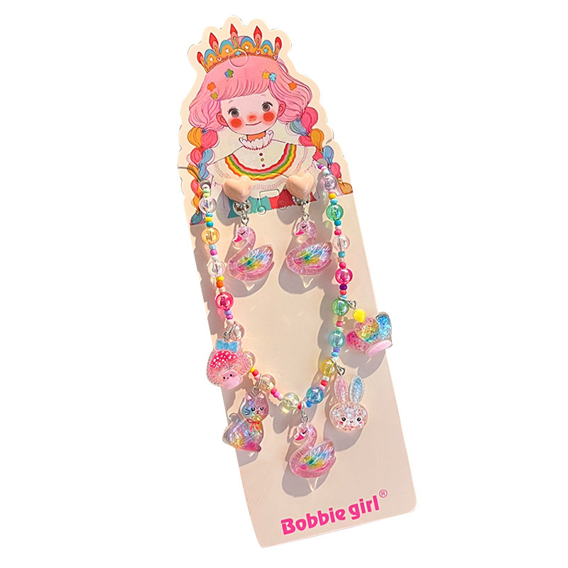 Cute cartoon children's necklace, beaded earrings, sweet girl's colorful pearl pendant, girls' accessories and ornaments Item Picture