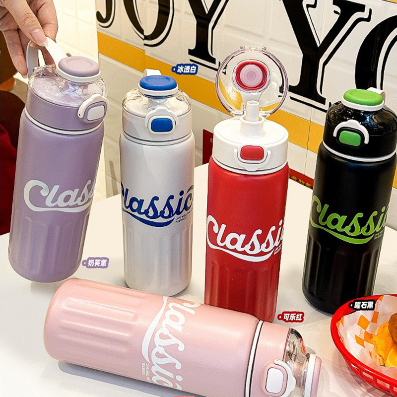 New 316L stainless steel insulated cup with high appearance level, men's and women's sports water cup, large-capacity straw insulated cold water cup full figure