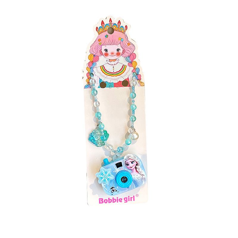 Fun cartoon projection camera imitation children's beaded necklace pendant Elsa Princess glowing toy birthday present Item Picture