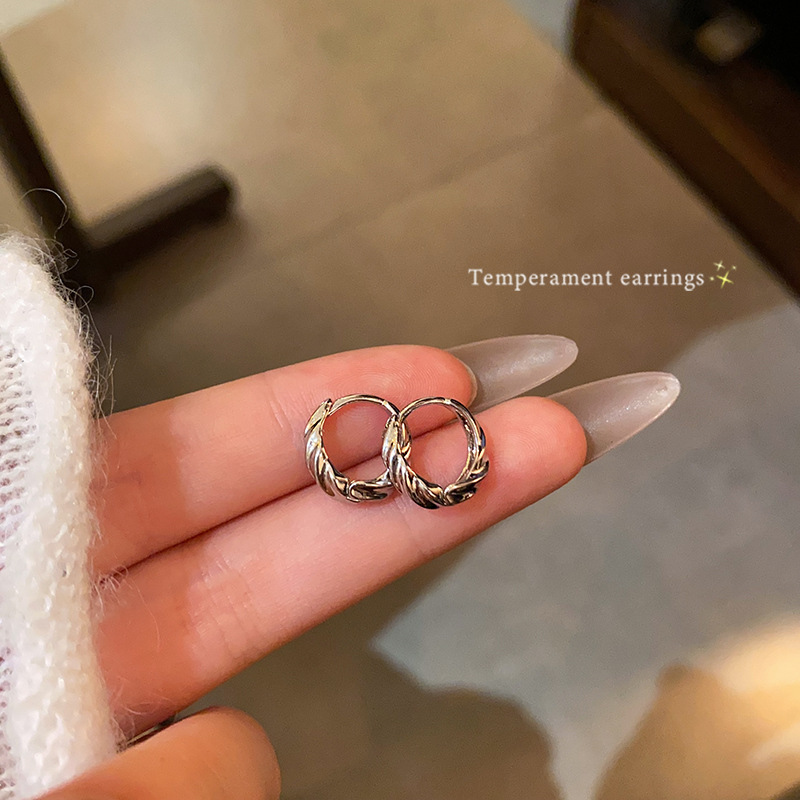 Silver spiral-patterned circle earrings for women, exuding a light luxury, niche and high-end charm. Irregular ear buckles and circle Hong Kong-style earrings full figure