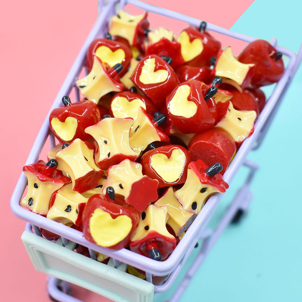 Miniature food toy apple resin accessories diy ornaments, mini apple core pendants, necklaces, earrings, keychains, pendants Specification drawing