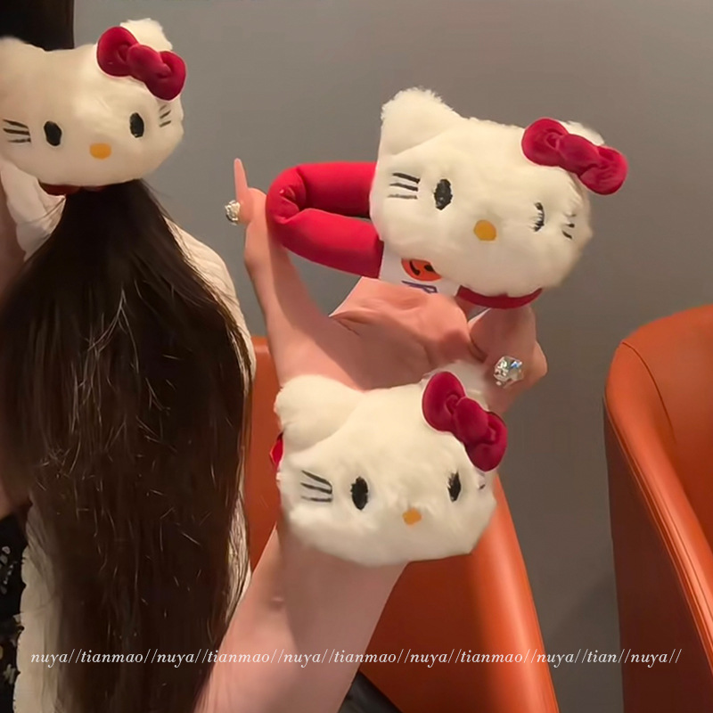 HelloKitty bow hair clip, girl's BB hair clip, bangs for washing face, cute red kt cat byebyebyeon hair clip, plush full figure