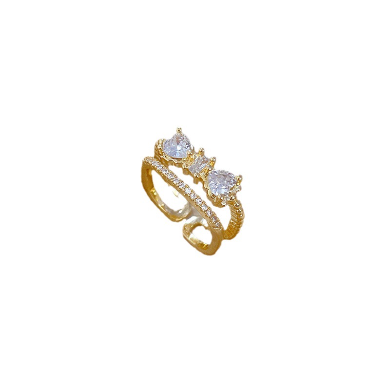 【 Real Gold 】 Double-layer zircon ring with adjustable opening, simple Japanese-style jewelry, couple rings Item Picture