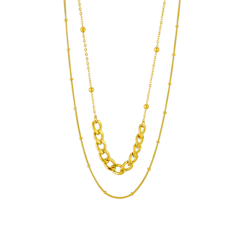 A cross-border fashion, niche, simple and versatile double-layer irregular titanium steel chain heavy metal punk necklace from Europe and America Item Picture