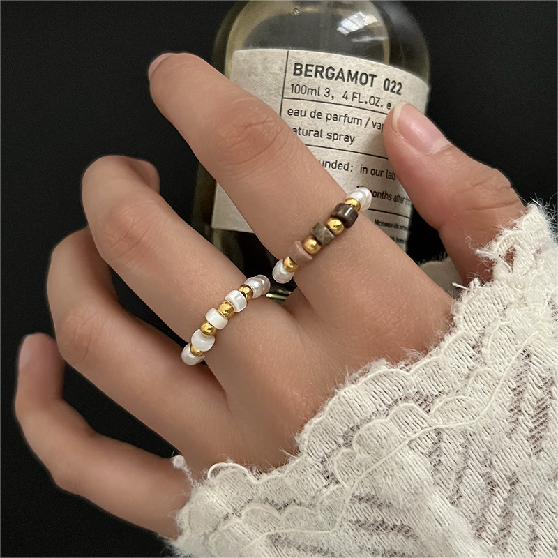 Colorful, simple and unique stacked food ring, a niche birthday stone beaded accessory, a new pearl ring for women in 2024 details Picture