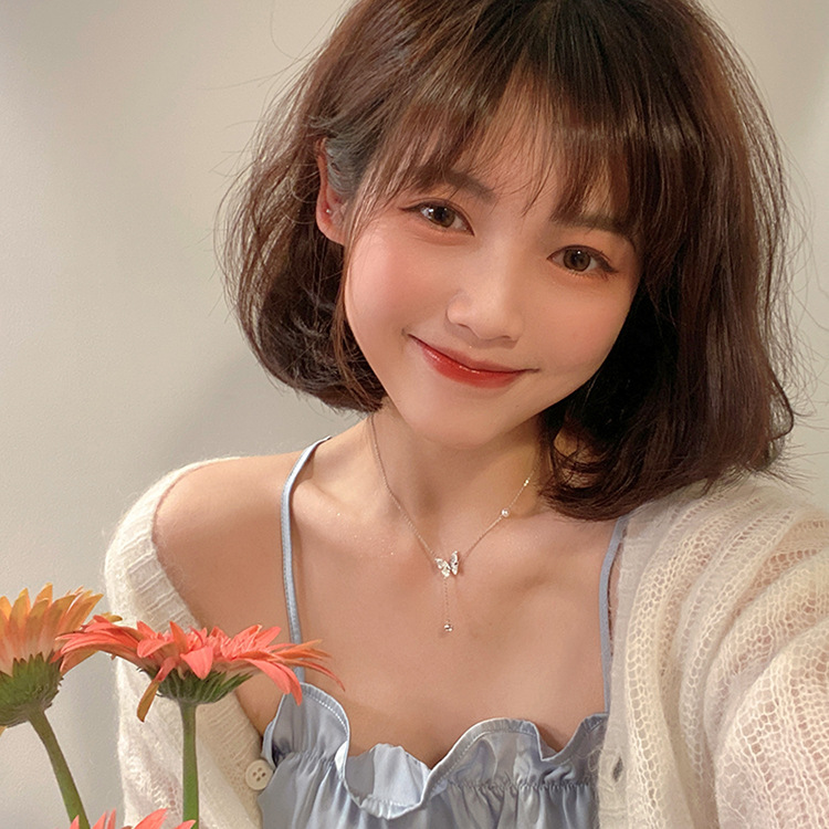 Butterfly titanium steel necklace for women, with a light luxury and niche design sense, high-end collarbone chain, internet-famous and super ethereal pearl necklace Specification drawing