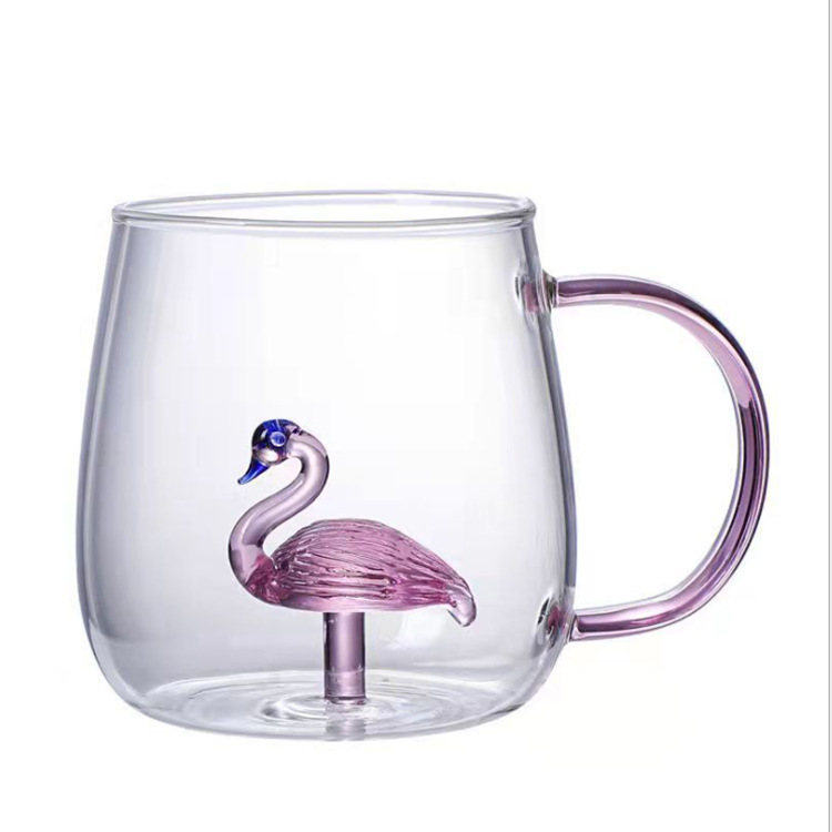 High borosilicate glass cup, cartoon cup with animal and plant shapes, cup that can withstand cold and heat, cute water cup, 400ML wish cup Item Picture
