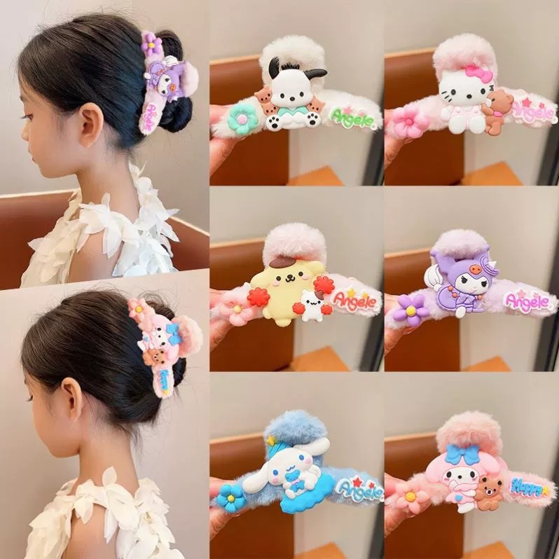 Cartoon Sanrio plush large grab clip, cute children's hair clip, back of the head updo shark clip, popular hair accessory for women details Picture
