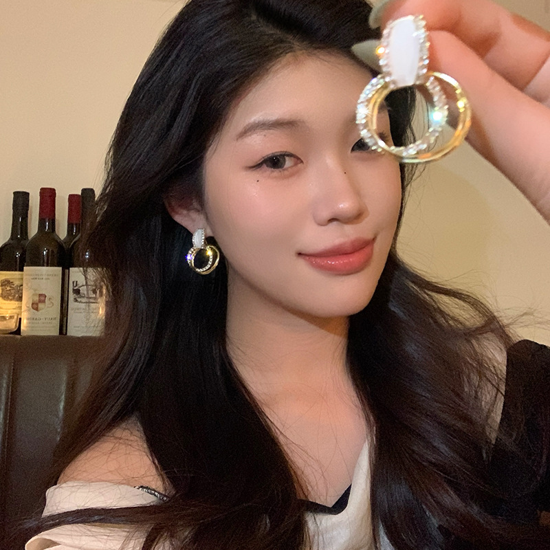 European and American grand diamond-encrusted geometric circle earrings for women, with a light luxury and unique style. Exquisite and fashionable earrings that are popular online for women details Picture