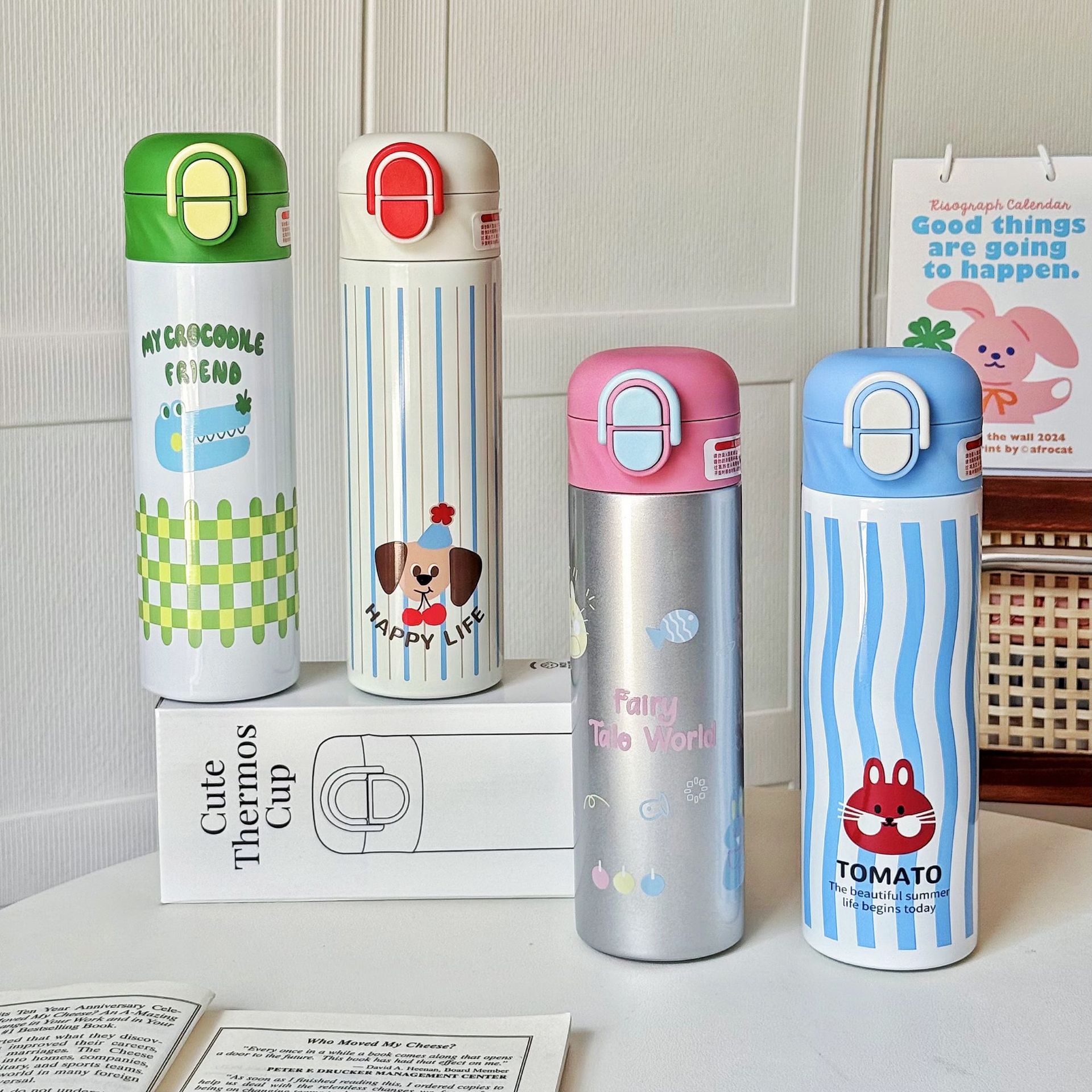 Cartoon cute insulated cup, light luxury and high-end water cup, outdoor portable double-drinking cup for boys and girls, straw cup for primary school students details Picture