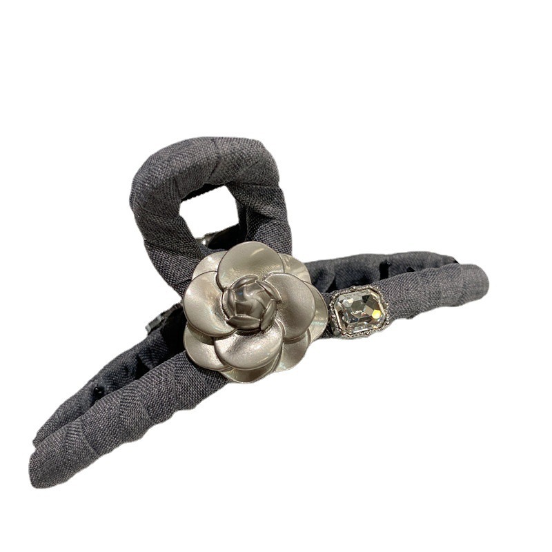 French-style fabric grey large bow clip, back of the head hair clip, cute rabbit flower princess shark clip Item Picture