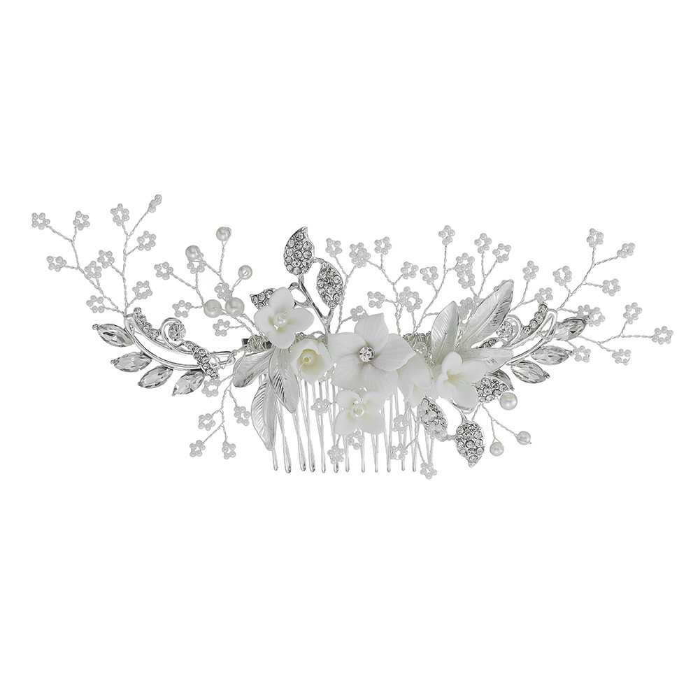 Mianino's new Mianino beaded hair comb, Korean-style handcrafted ceramic flower arrangement comb, bridal dress accessories and headwear Item Picture